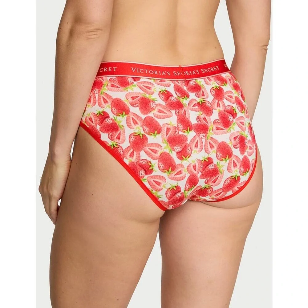 Victoria Secret‎ Strawberry print Cotton Hiphugger Panty Red White Logo